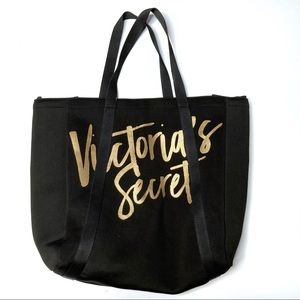 Victoria’s Secret Cooler Picnic Bag Wine Bottle Holder Black Gold Logo Tote VS